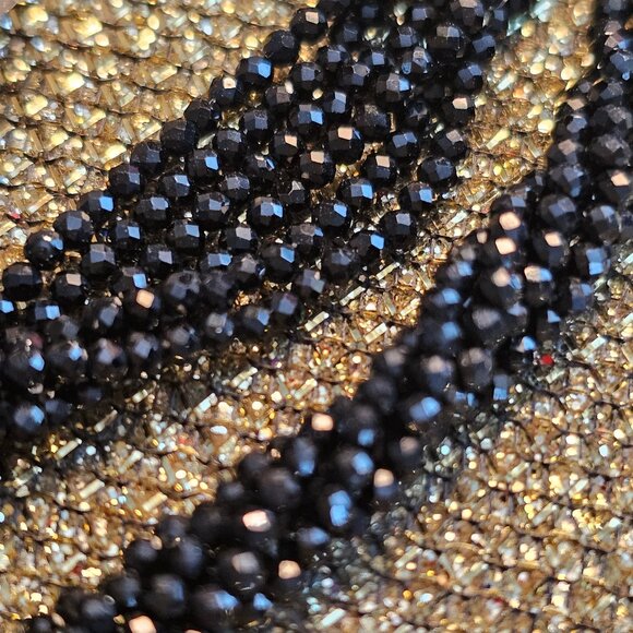 Black Spinel Rhodium Over Silver Multi-Strand Beaded Necklace